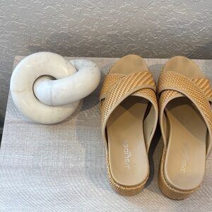 J/SLIDES Beige Woven Slide Sandals